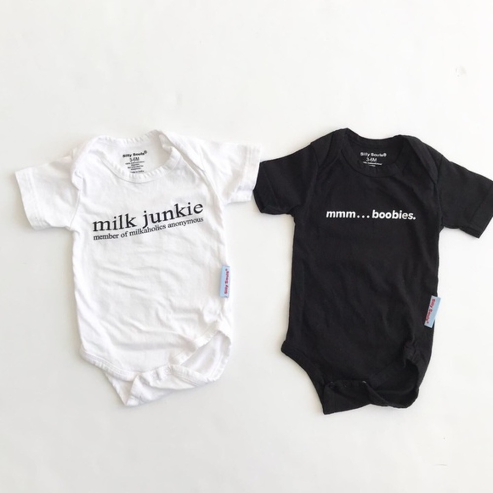 Silly Souls boobies/milk junkie set EUC 3-6m